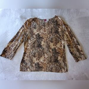 JM Collection 3/4 sleeve stretch animal print shirt size M